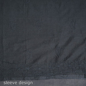 Black - Hand Embroidery Mul Cotton Chikankari Kurta Material 47