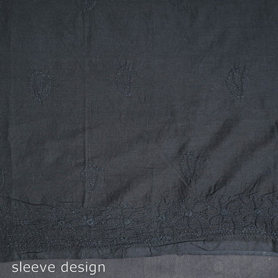 Black - Hand Embroidery Mul Cotton Chikankari Kurta Material 47