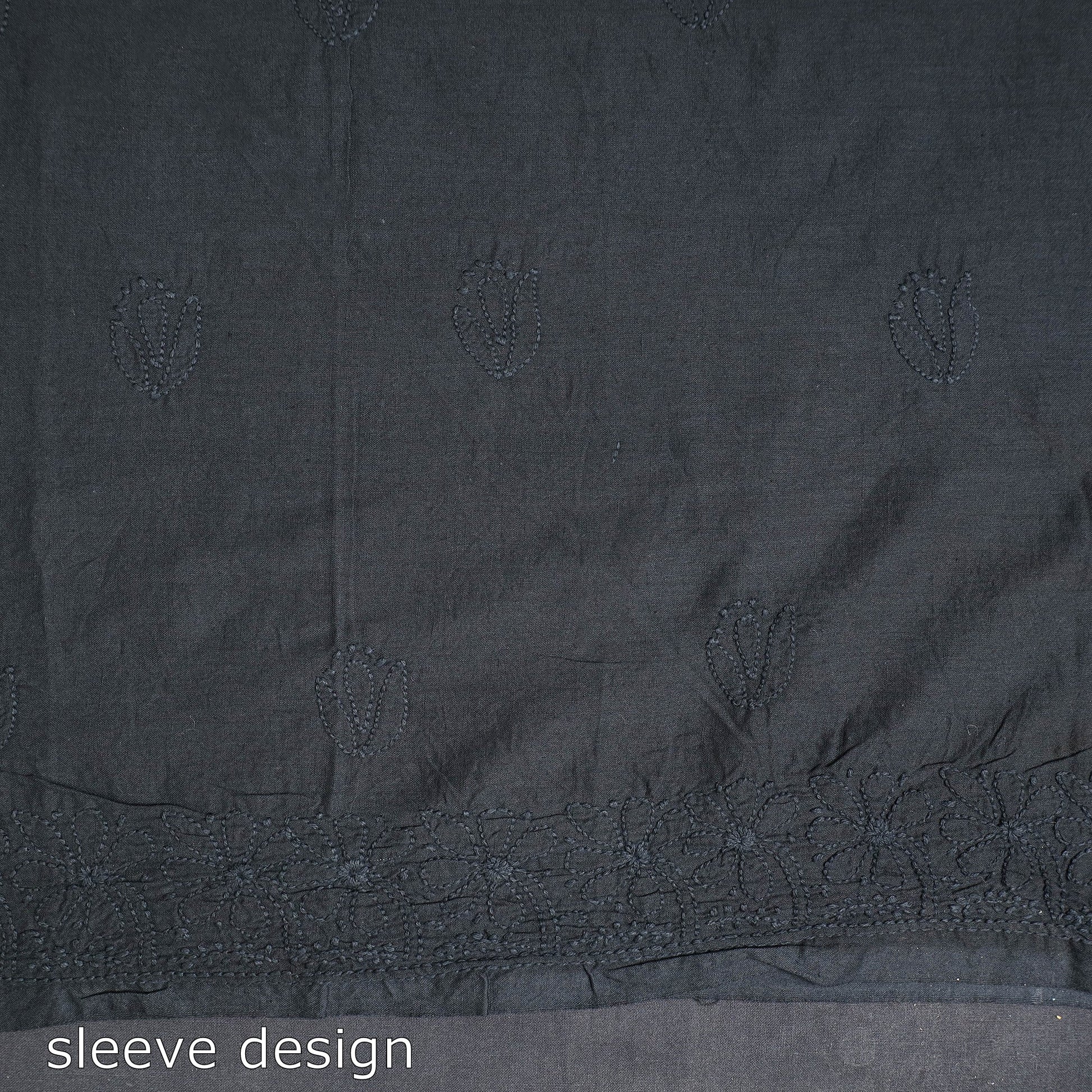 Black - Hand Embroidery Mul Cotton Chikankari Kurta Material 47