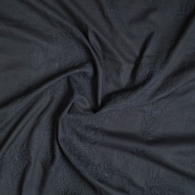 Black - Hand Embroidery Mul Cotton Chikankari Kurta Material 47