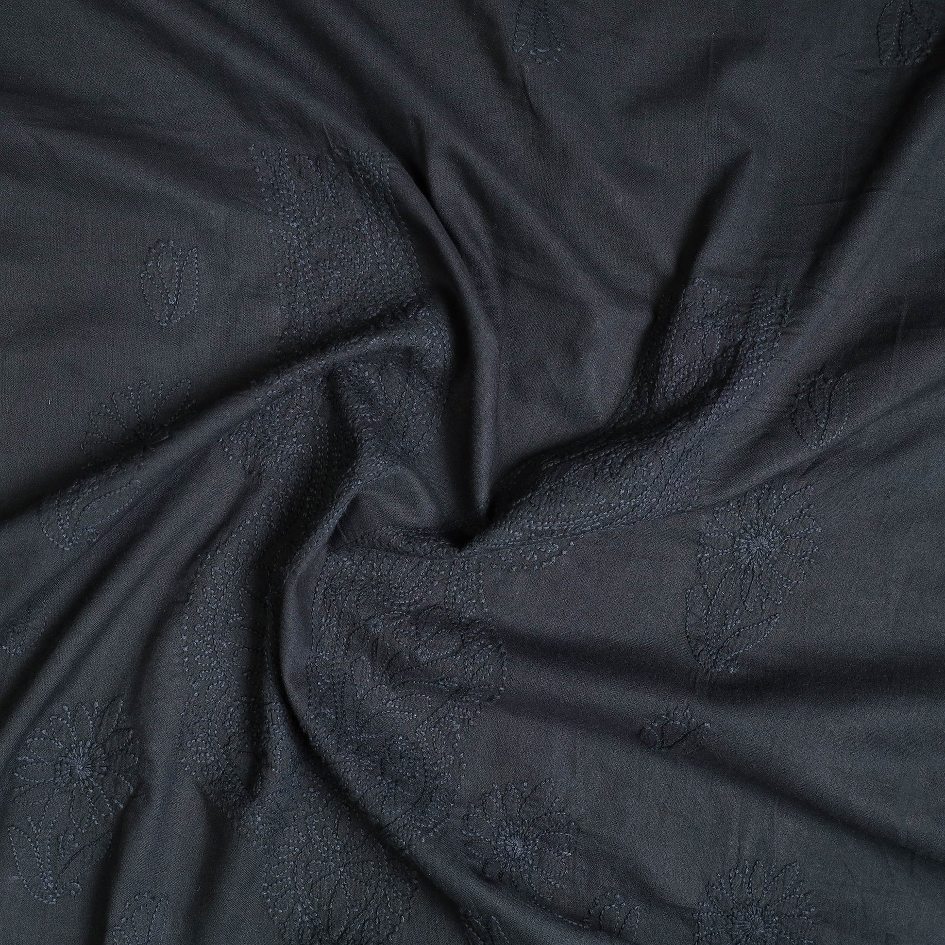 Black - Hand Embroidery Mul Cotton Chikankari Kurta Material 47