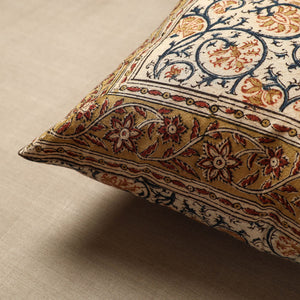Beige - Original Pedana Block Print Cotton Kalamkari Cushion Cover 35