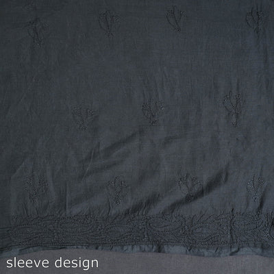 Black - Hand Embroidery Mul Cotton Chikankari Kurta Material 48