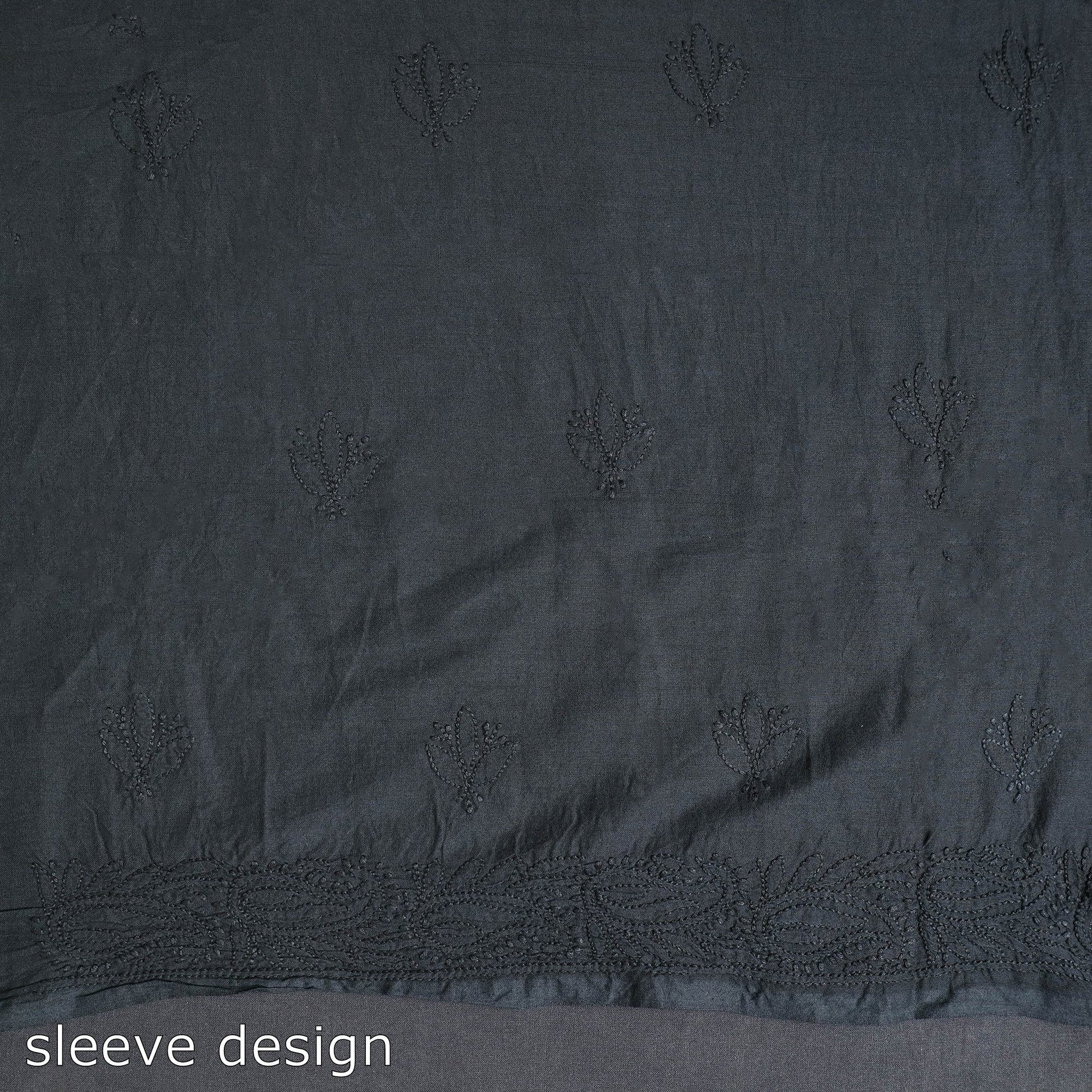 Black - Hand Embroidery Mul Cotton Chikankari Kurta Material 48