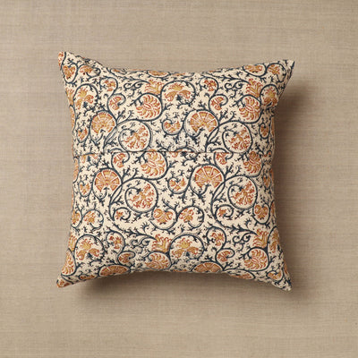 Beige - Original Pedana Block Print Cotton Kalamkari Cushion Cover 35