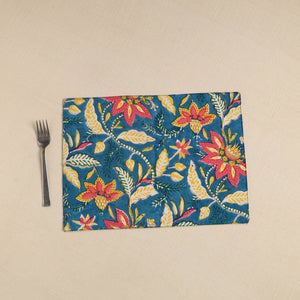 Blue - Floral Print Cotton Reversible Table Mat 04