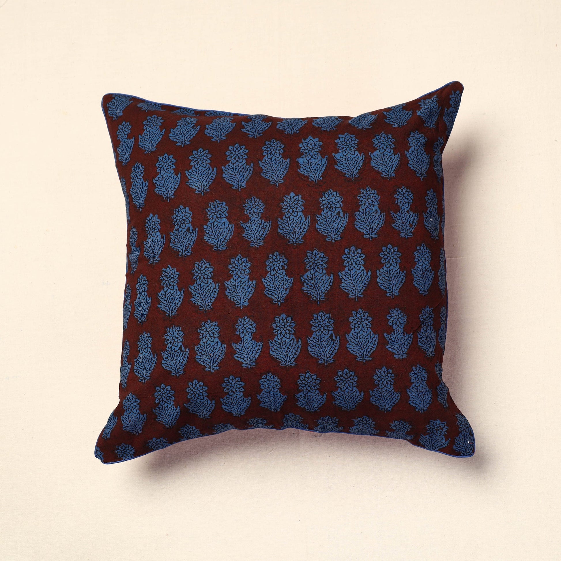 Blue - Bagh Block Printed Cotton Cushion Cover (16 x 16 in) 21