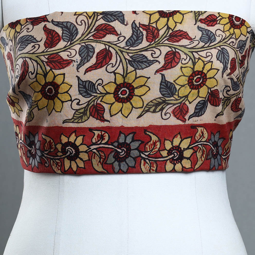 Beige - Handpainted Cotton Kalamkari Blouse Piece 19