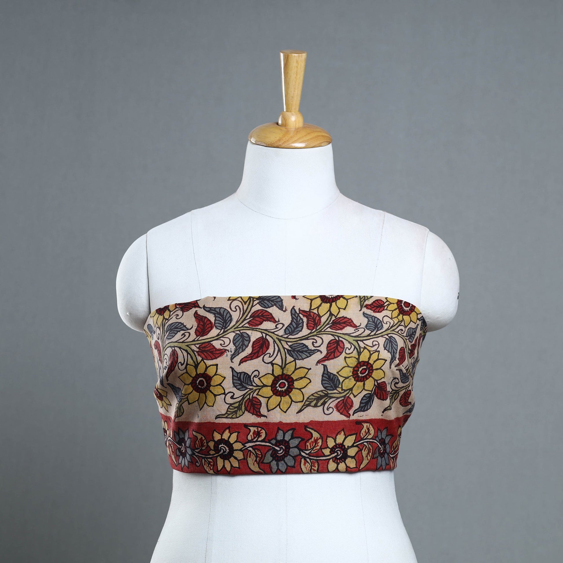 Beige - Handpainted Cotton Kalamkari Blouse Piece 19