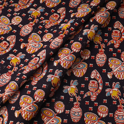 Black - Printed Cotton Kalamkari Fabric 18