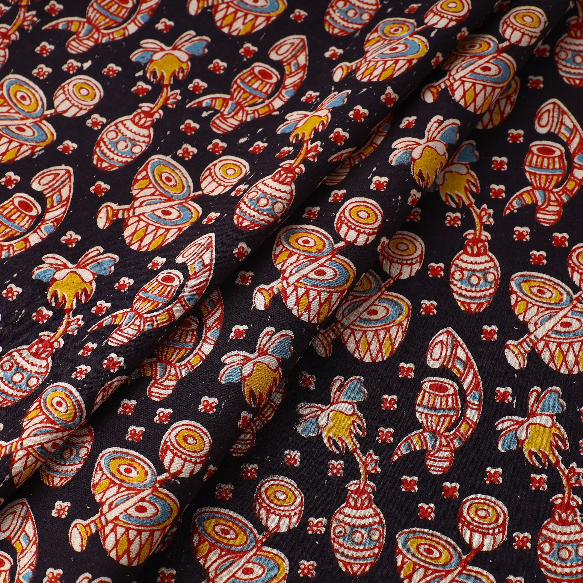 Black - Printed Cotton Kalamkari Fabric 18