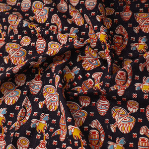 Black - Printed Cotton Kalamkari Fabric 18