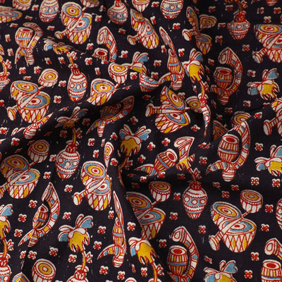 Black - Printed Cotton Kalamkari Fabric 18