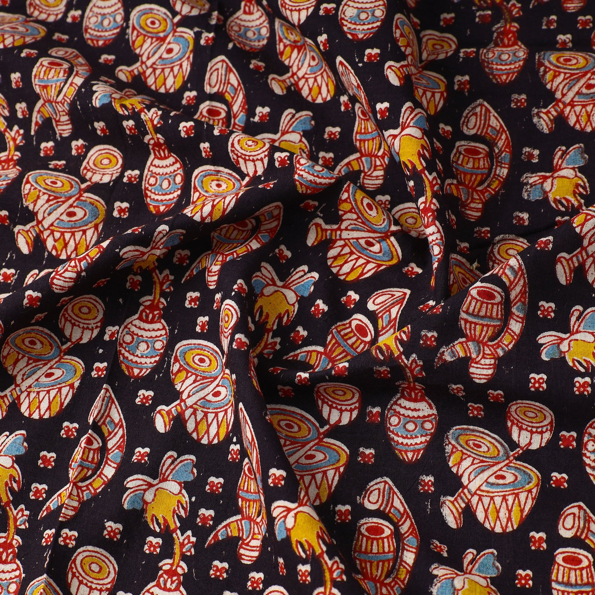 Black - Printed Cotton Kalamkari Fabric 18