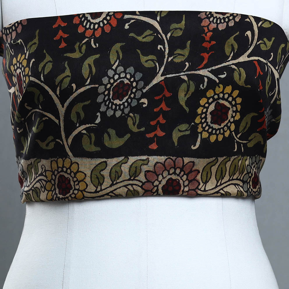 Black - Handpainted Chanderi Silk Kalamkari Blouse Piece 26