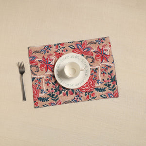 Brown - Floral Print Cotton Reversible Table Mat 03
