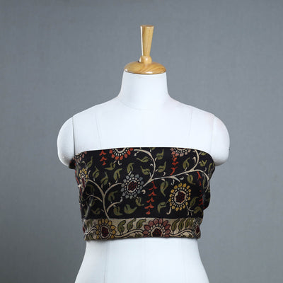 Black - Handpainted Chanderi Silk Kalamkari Blouse Piece 26