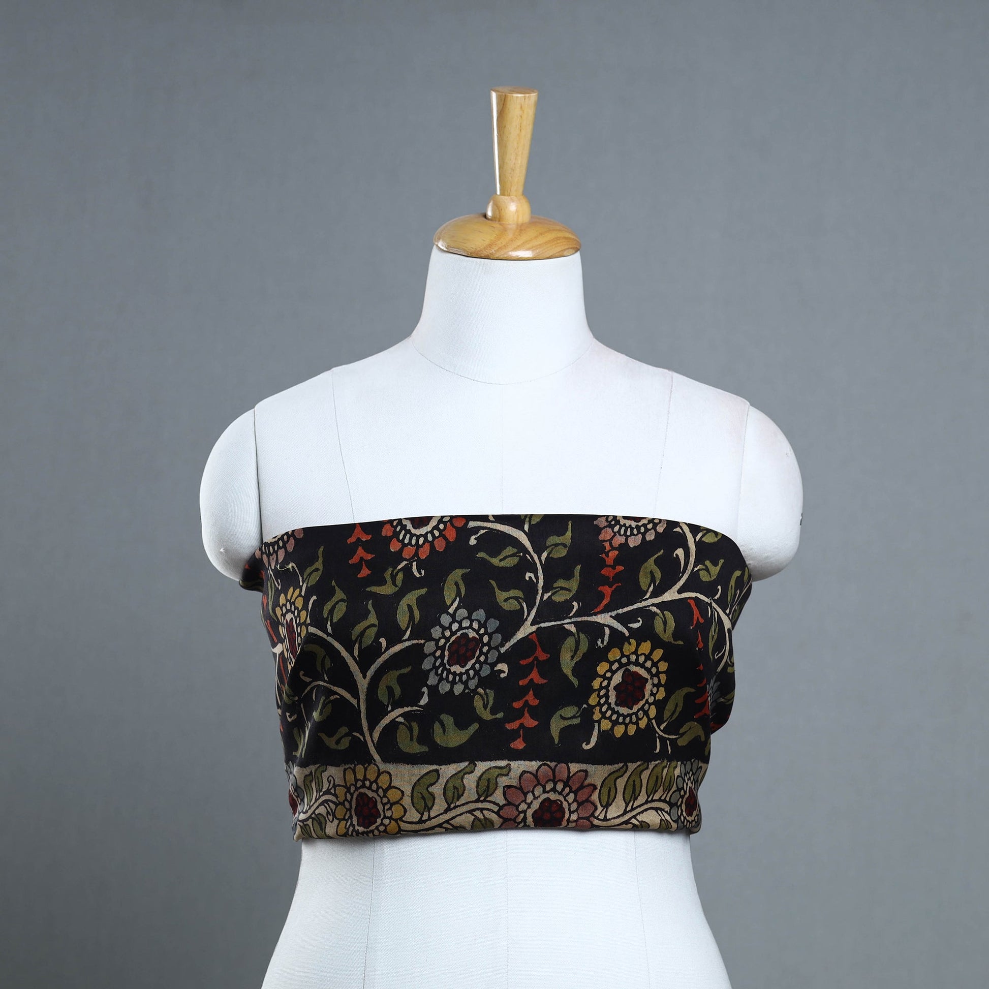 Black - Handpainted Chanderi Silk Kalamkari Blouse Piece 26
