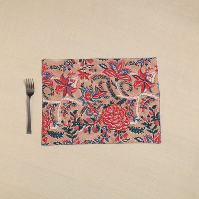 Brown - Floral Print Cotton Reversible Table Mat 03