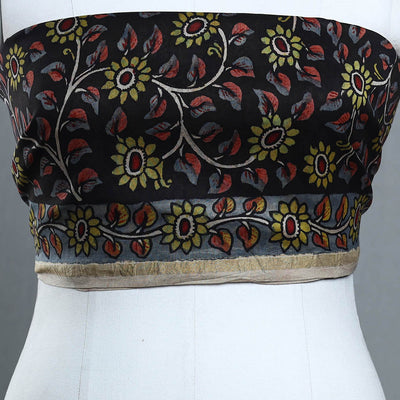 Black - Handpainted Chanderi Silk Kalamkari Blouse Piece 27