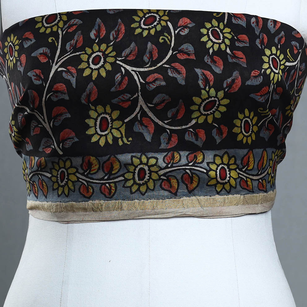 Black - Handpainted Chanderi Silk Kalamkari Blouse Piece 27