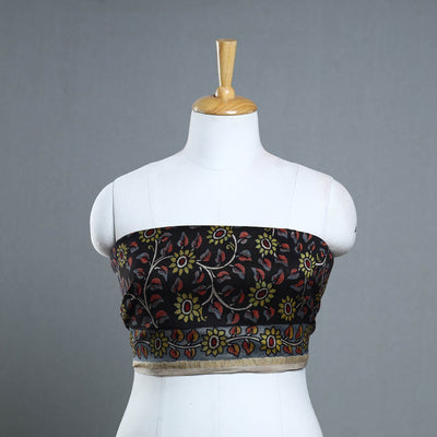 Black - Handpainted Chanderi Silk Kalamkari Blouse Piece 27