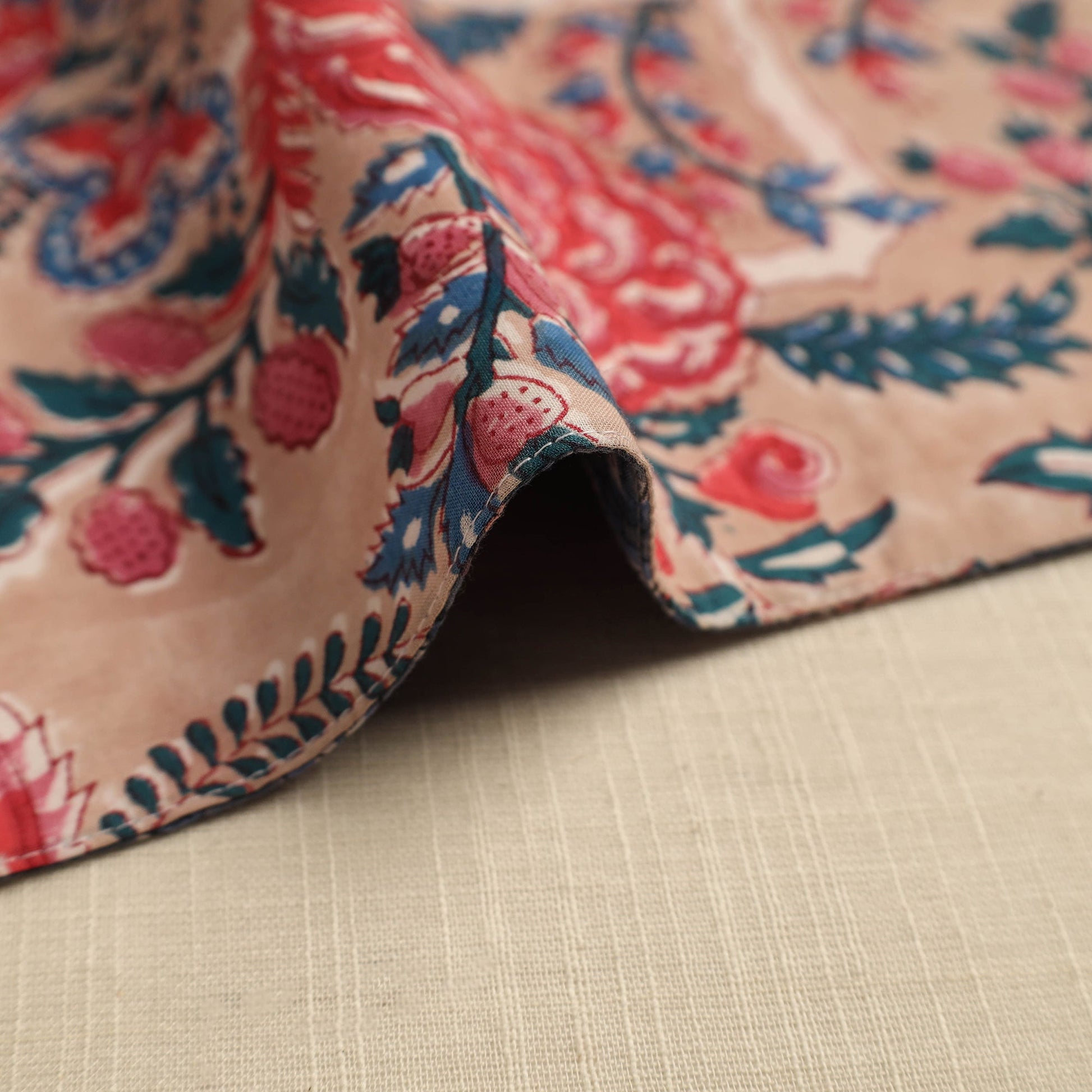 Brown - Floral Print Cotton Reversible Table Mat 03