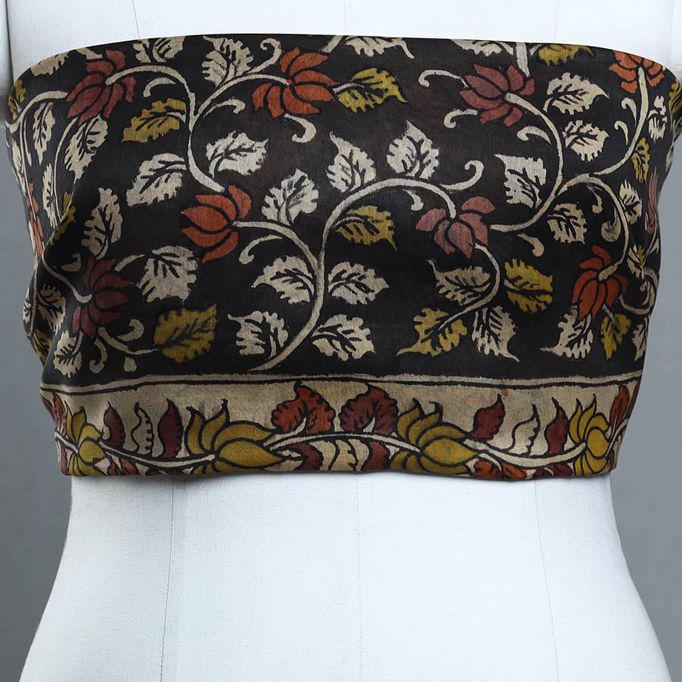 Black - Handpainted Chanderi Silk Kalamkari Blouse Piece 30