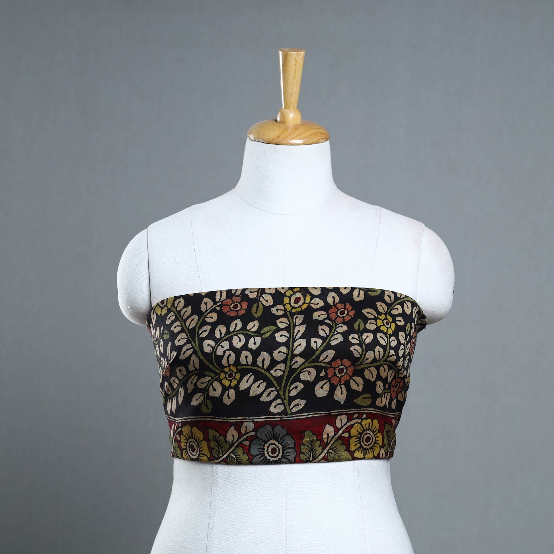 Black - Handpainted Chanderi Silk Kalamkari Blouse Piece 36