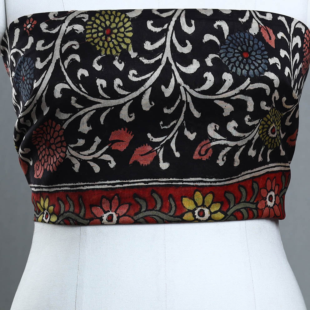 Black - Handpainted Chanderi Silk Kalamkari Blouse Piece 37