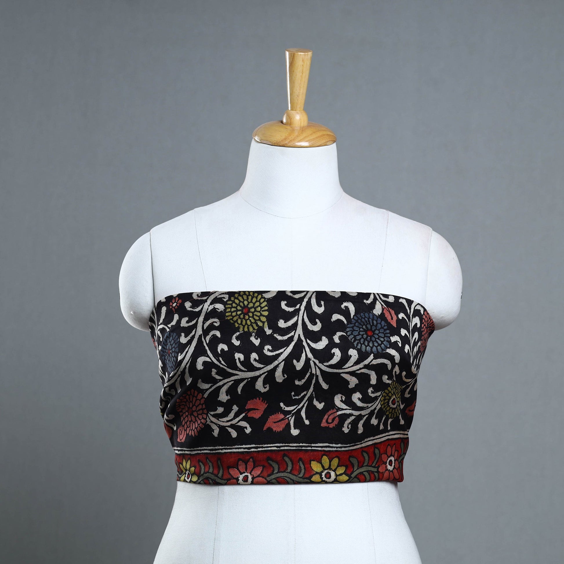 Black - Handpainted Chanderi Silk Kalamkari Blouse Piece 37