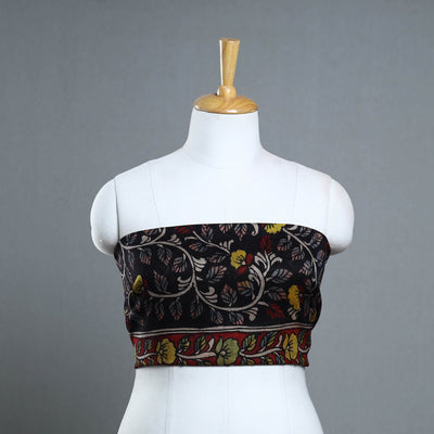 Black - Handpainted Chanderi Silk Kalamkari Blouse Piece 39