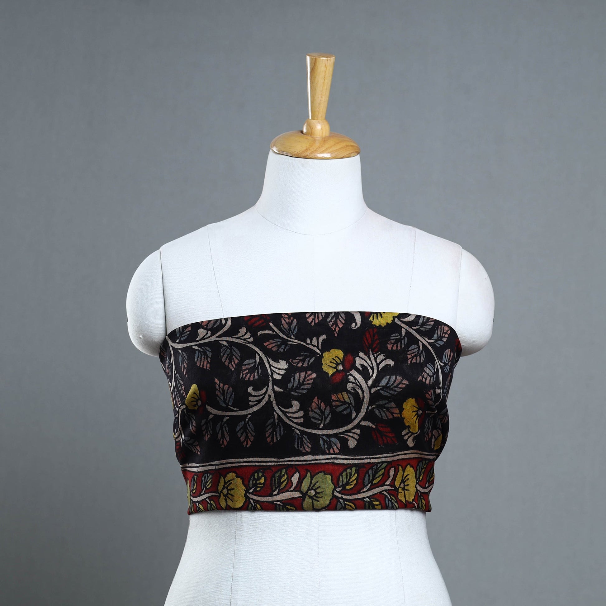 Black - Handpainted Chanderi Silk Kalamkari Blouse Piece 39