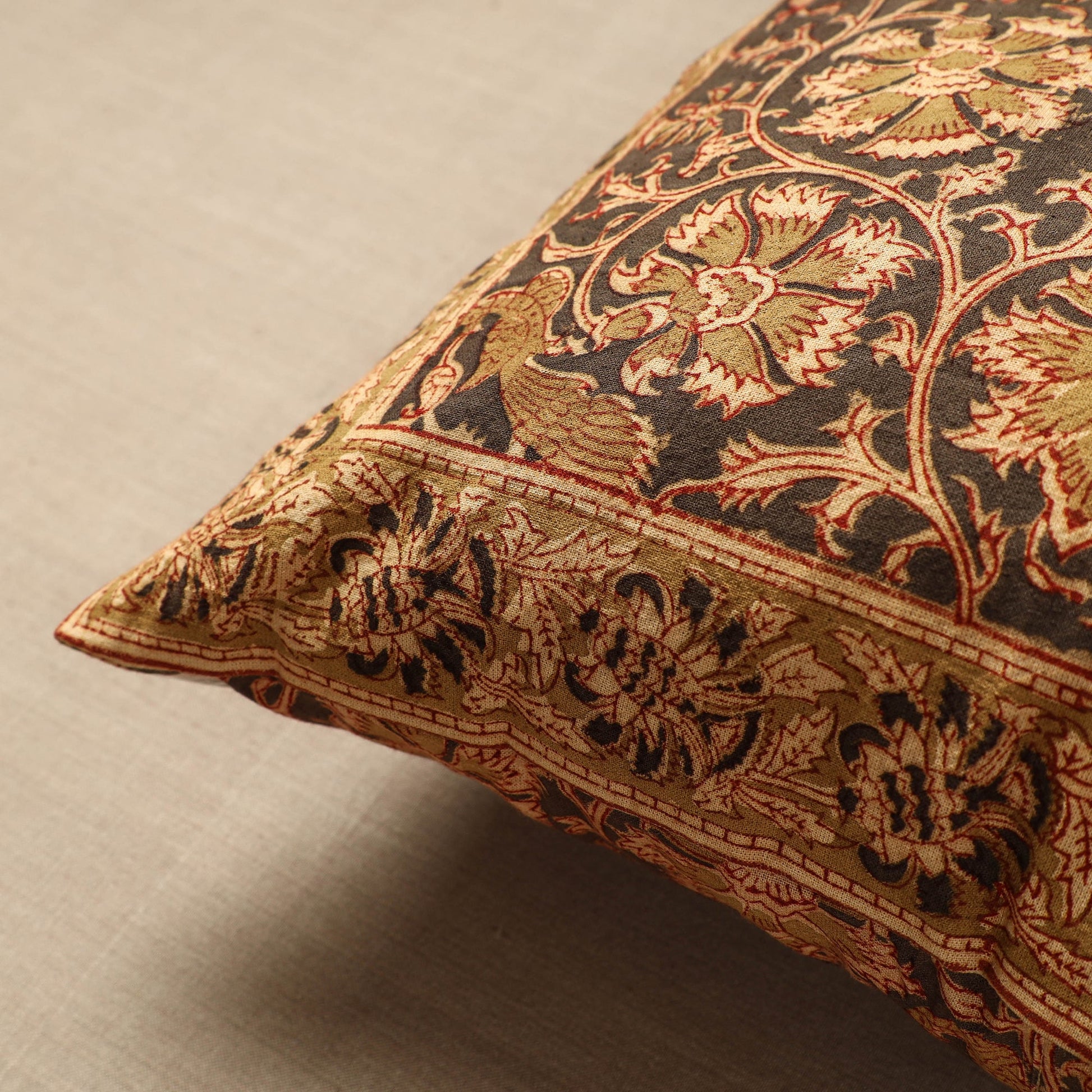 Brown - Original Pedana Block Print Cotton Kalamkari Cushion Cover 41