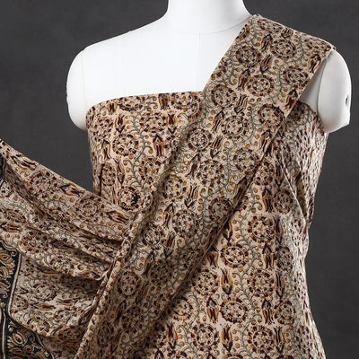 Brown - 2pc Pedana Kalamkari Block Printed Cotton Suit Material Set 04