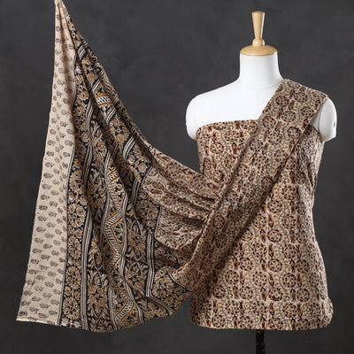 Brown - 2pc Pedana Kalamkari Block Printed Cotton Suit Material Set 04