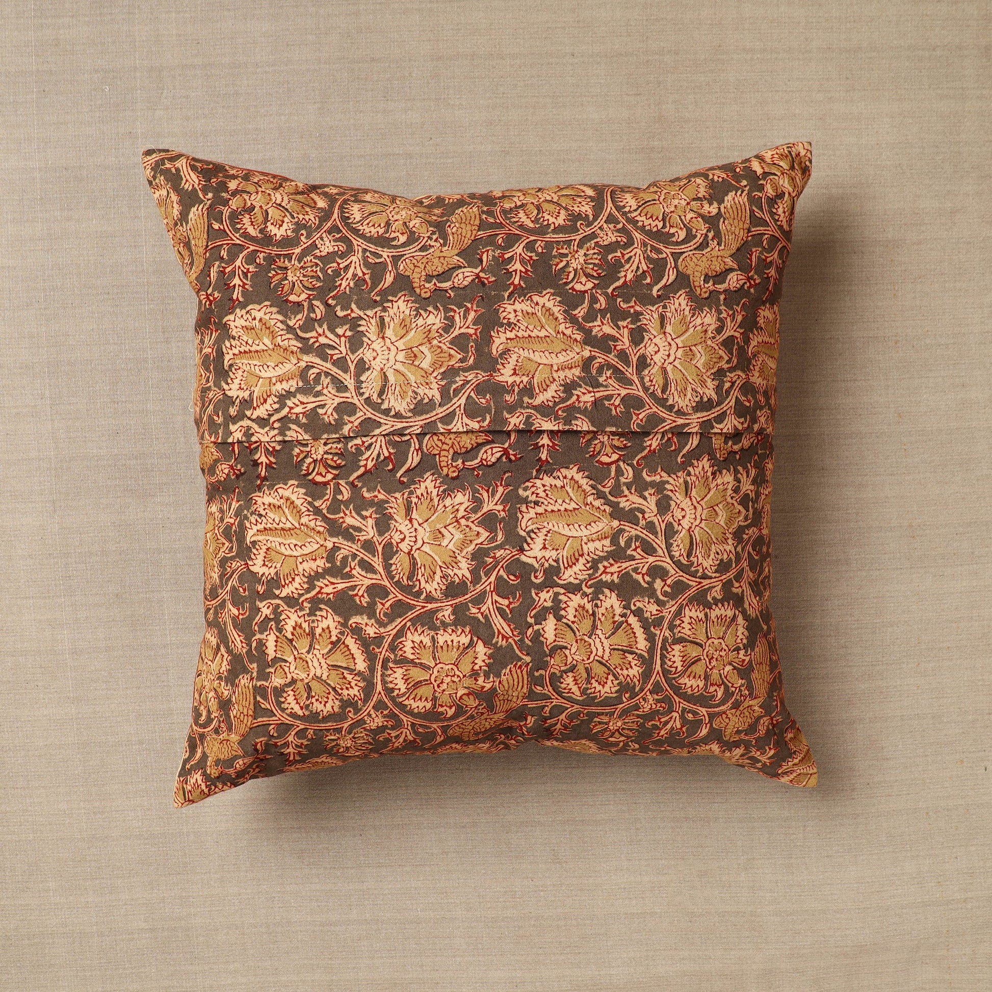 Brown - Original Pedana Block Print Cotton Kalamkari Cushion Cover 41