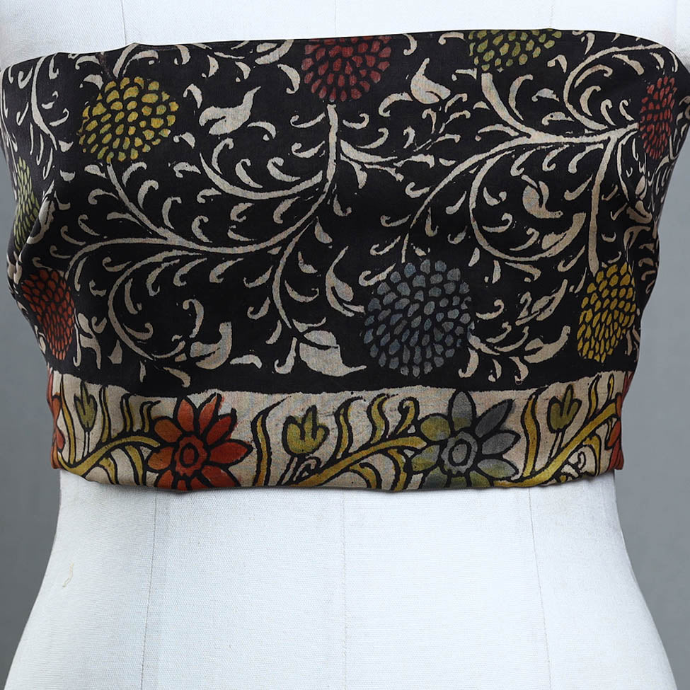 Black - Handpainted Chanderi Silk Kalamkari Blouse Piece 46