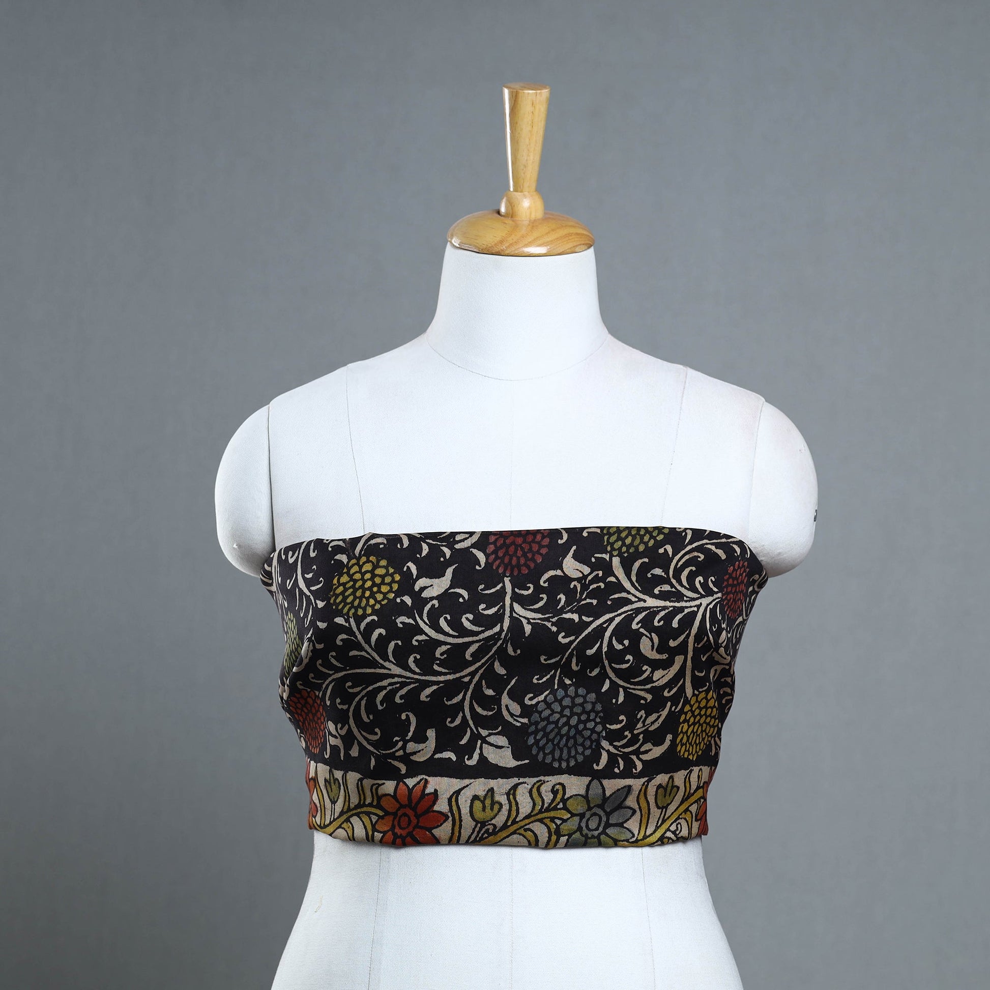 Black - Handpainted Chanderi Silk Kalamkari Blouse Piece 46