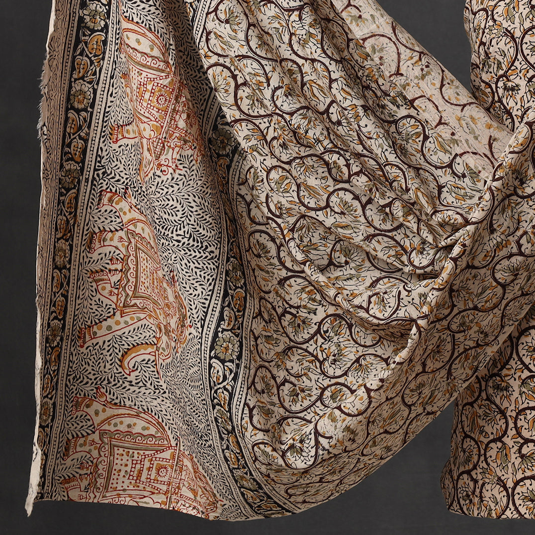 Brown - 2pc Pedana Kalamkari Block Printed Cotton Suit Material Set 05