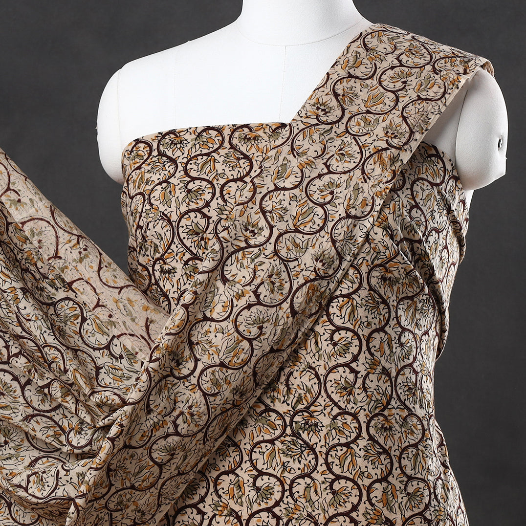 Brown - 2pc Pedana Kalamkari Block Printed Cotton Suit Material Set 05