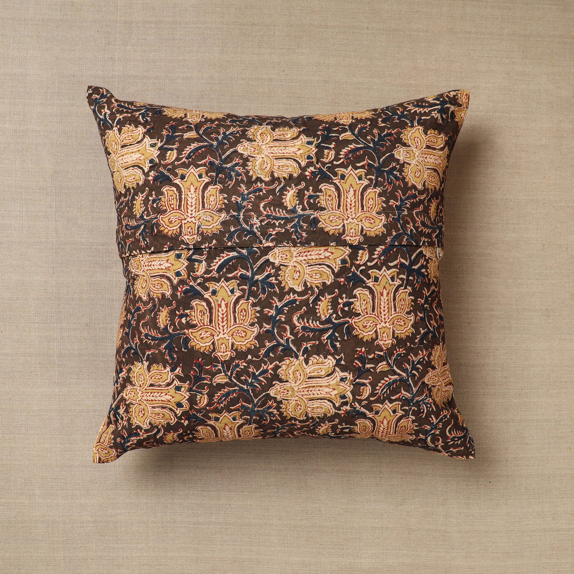 Brown - Original Pedana Block Print Cotton Kalamkari Cushion Cover 42