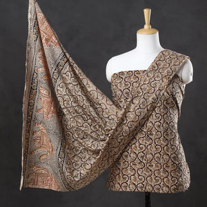 Brown - 2pc Pedana Kalamkari Block Printed Cotton Suit Material Set 05