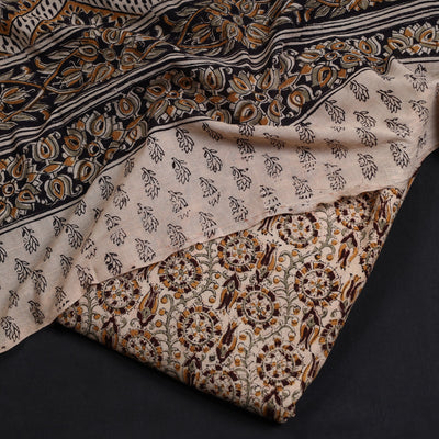 Brown - 2pc Pedana Kalamkari Block Printed Cotton Suit Material Set 04