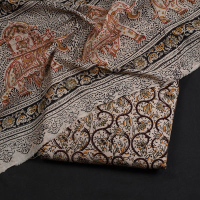 Brown - 2pc Pedana Kalamkari Block Printed Cotton Suit Material Set 05