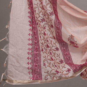 Beige - 3pc Sanganeri Block Printed Cotton Suit Material with Chanderi Silk Dupatta 01