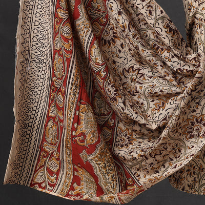 Beige - 2pc Pedana Kalamkari Block Printed Cotton Suit Material Set 08