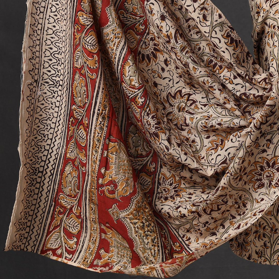 Beige - 2pc Pedana Kalamkari Block Printed Cotton Suit Material Set 08
