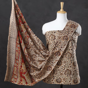 Beige - 2pc Pedana Kalamkari Block Printed Cotton Suit Material Set 08