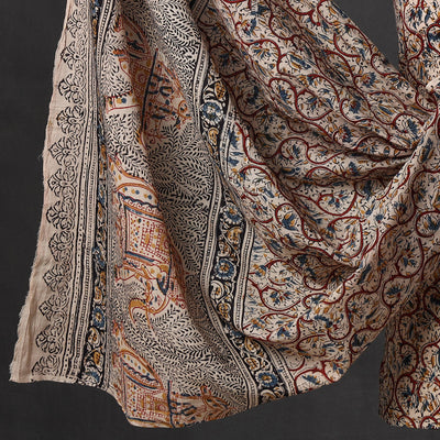 Brown - 2pc Pedana Kalamkari Block Printed Cotton Suit Material Set 09